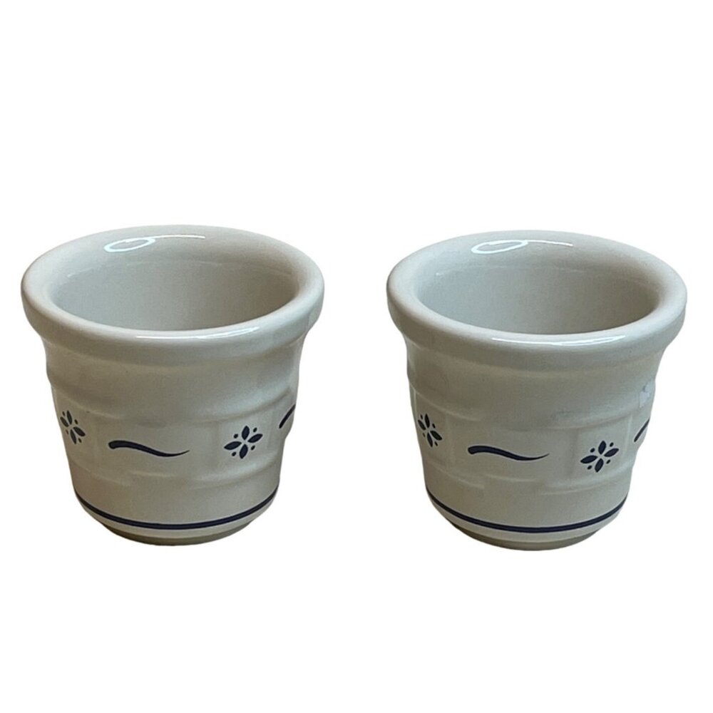 2 Longaberger Classic Blue Woven Traditions Votive Cups Candle Holders Ramekins